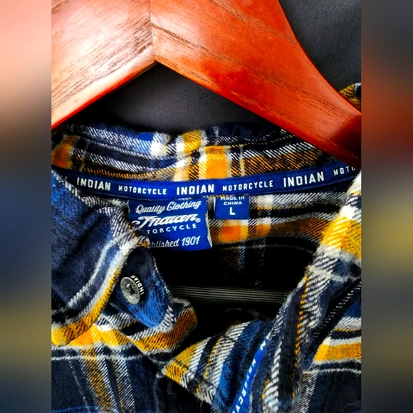 Men's Plaid Shirt Button-down Indian Motorcycle Large - Picture 2 of 3